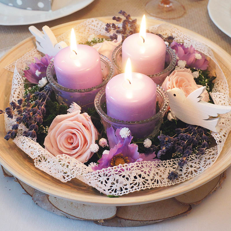 Tischdeko runde Tische | rosa | Bastelspass Rosen & flieder Lavendel 